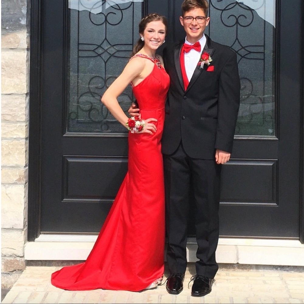Sherri Hill One-Piece Open Back Red Prom Dress - Women’s 00